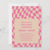 Invitation Retro Hot Pink Abstract Checkerboard Baby Shower (Devant)