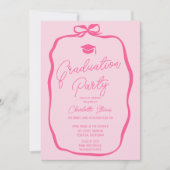 Invitation Retro Hot Pink Coquette Bow photo graduation (Devant)