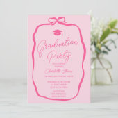 Invitation Retro Hot Pink Coquette Bow photo graduation (Debout devant)