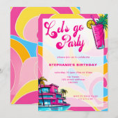 Invitation Retro Hot Pink Faisons la fête Anniversaire (Devant / Derrière)