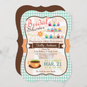 Invitation Retro Houndstooth Tea Party, Fête des mariées Cupc (Devant / Derrière)