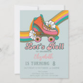 Invitation Retro Ice skates Mint Green Birthday (Devant)