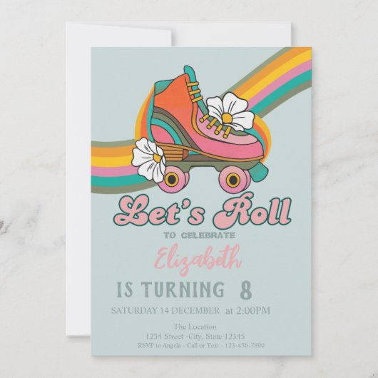 Invitation Retro Ice skates Mint Green Birthday (Devant)