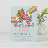Invitation Retro Ice skates Mint Green Birthday (Debout devant)