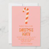 Invitation Retro Illustré rose Noël Soirée Barre de Bonbons (Devant)