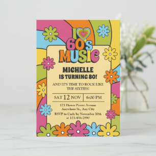 Invitation Retro J'adore la Musique des Années 60 Fête d'anni