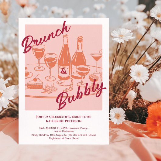 Invitation Retro jaune « Brunch & Bubbly » Réception de maria