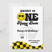 Invitation Retro Jaune Noir Un Joyeux Mec 1er Anniversaire (Devant)