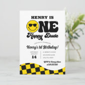 Invitation Retro Jaune Noir Un Joyeux Mec 1er Anniversaire (Debout devant)