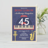 Invitation Retro jazz musique fête d'anniversaire adulte (Debout devant)