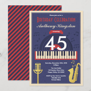 Invitation Retro jazz musique fête d'anniversaire adulte