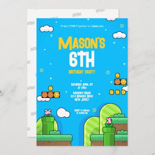 Invitation Retro Jeu à thème Anniversaire Conception d'invita (Devant / Derrière)