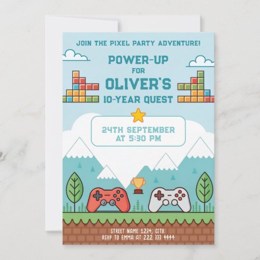 Invitation Retro Jeu Anniversaire Bash (Devant)