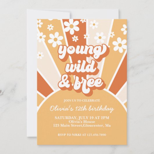 Invitation Rétro Jeune Sauvage Libre Orange Brûlé Soleil Marg (Devant)