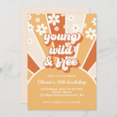 Invitation Rétro Jeune Sauvage Libre Orange Brûlé Soleil Marg (Devant / Derrière)
