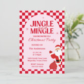 Invitation Retro Jingle And Mingle Christmas Checkerboard Red (Debout devant)