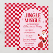 Invitation Retro Jingle et Mingle Noël Damier Rouge (Devant / Derrière)