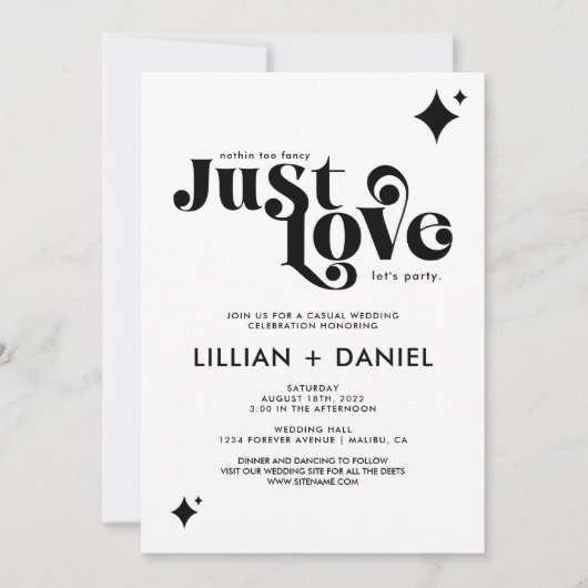 Invitation Retro Just Love Mariage informel et Décontracté (Devant)
