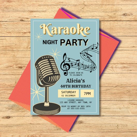 Invitation Retro Karaoke Night Party Turquoise & Crème Annive
