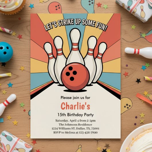 Invitation Retro Kids Bowling Birthday Party