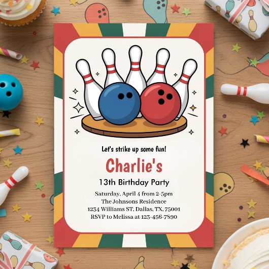 Invitation Retro Kids Bowling Birthday Party