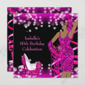 Invitation Retro Lady Parties scintillant rose chaud talons h (Devant / Derrière)