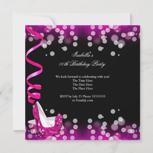 Invitation Retro Lady Parties scintillant rose chaud talons h (Dos)