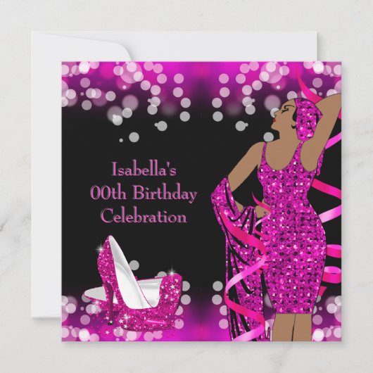 Invitation Retro Lady Parties scintillant rose chaud talons h (Devant)