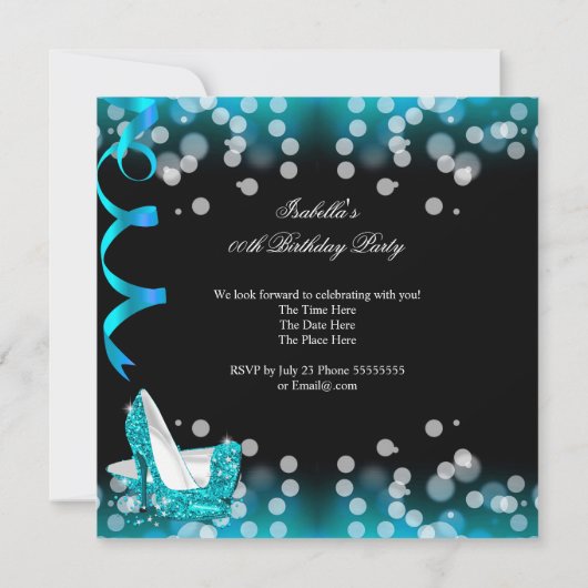 Invitation Retro Lady Parties scintillant Turquoise hauts tal (Dos)