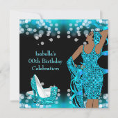 Invitation Retro Lady Parties scintillant Turquoise hauts tal (Devant)