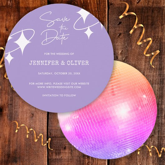 Invitation Retro Lavender Disco Ball Wedding Enregistrer la d