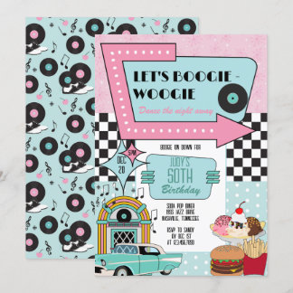 Invitation Retro les années 50 fête d'anniversaire