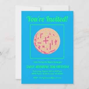 Invitation Retro les années 70 Blue Green Pink Disco 30e anni