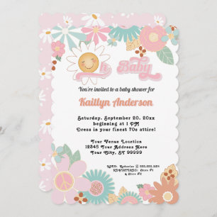 Invitation Retro les années 70 Daisy Rose Peach Girl Oh Baby