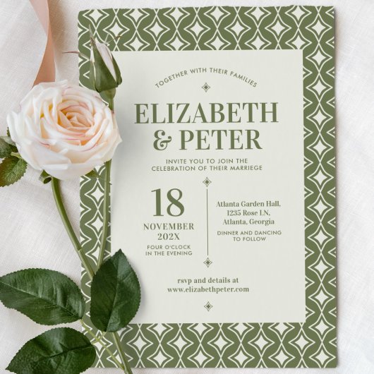 Invitation Rétro les années 70 Mariage vert Super