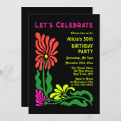 Invitation Retro les années 70 Neon Super Psychedelic Flower (Devant / Derrière)