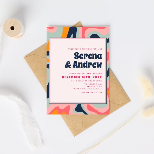 Invitation Retro les années 70 Pastel Rose Super Abstrait