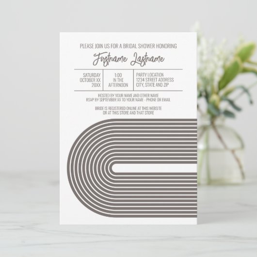 Invitation Retro Line Art Fête des mariées Partie Couleur Cha (Debout devant)