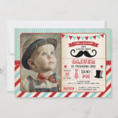 Invitation Retro Little Man Mustache 1er Birthday Boy Photo (Devant)