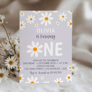 Invitation Retro Lumière Purple Daisy Anniversaire Fête Invit