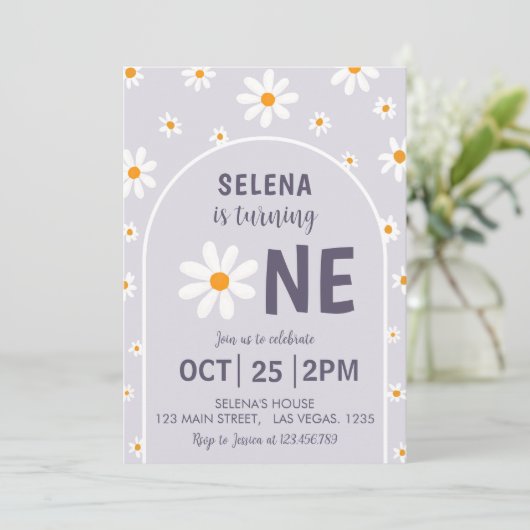 Invitation Retro Lumière violet première fête d'anniversaire  (Debout devant)