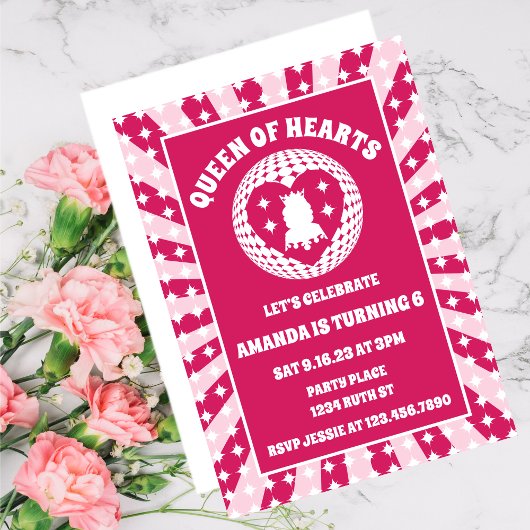 Invitation Retro Magenta Reine Des Coeurs Anniversaire