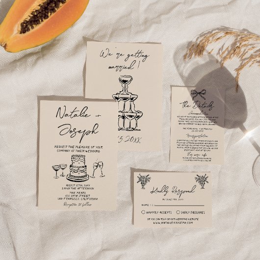 Invitation Rétro Main dessinée Cake Écrit Quirky Bold Mariage