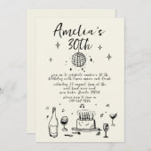 Invitation Retro Main dessinée manuscrite funky 30 anniversai (Devant / Derrière)