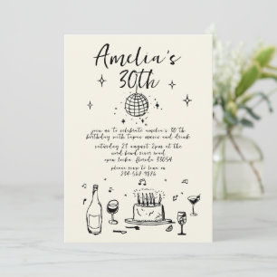 Invitation Retro Main dessinée manuscrite funky 30 anniversai