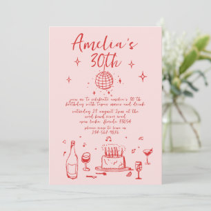 Invitation Retro Main dessinée manuscrite funky 30 anniversai