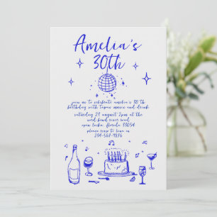 Invitation Retro Main dessinée manuscrite funky 30 anniversai