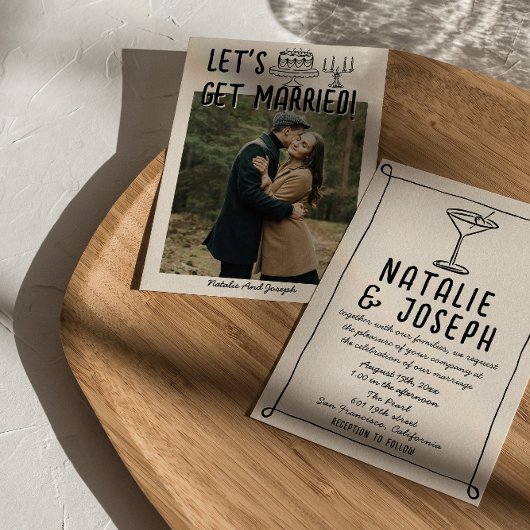 Invitation Retro Main Drawn Cocktail Écrit Photo Mariage