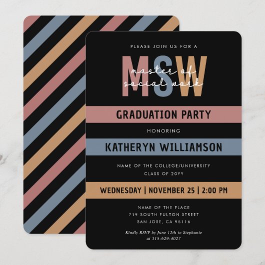 Invitation Rétro Maîtrise en travail social de MSW (Devant / Derrière)