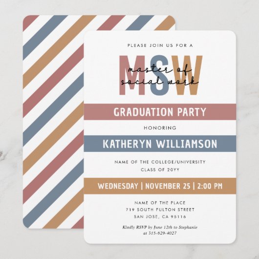 Invitation Rétro Maîtrise en travail social de MSW (Devant / Derrière)